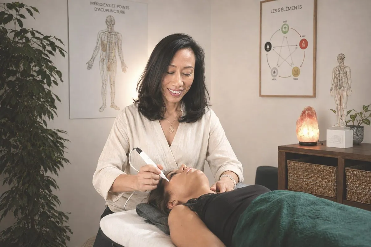 Onanong Saengjan stimulant un point d'acupuncture au stylet Premio 20 DT